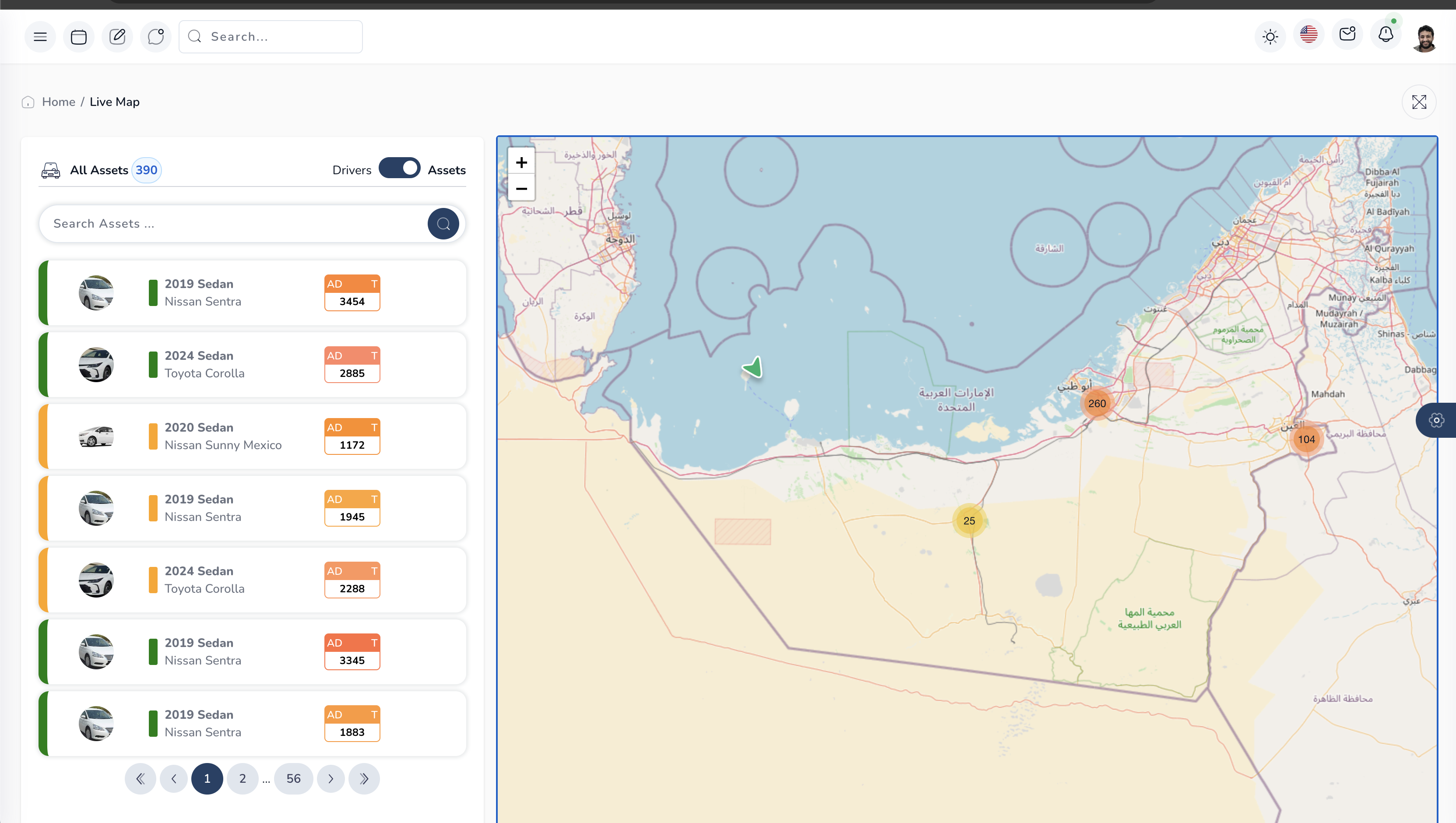 Real-time fleet tracking map showing vehicle locations, routes, and live GPS data visualization